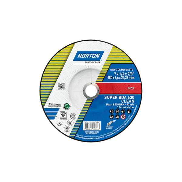 Disco de Desbaste 177,8x6,4x22,2 Centro Deprimido Acero inoxidable BDA 630 CLEAN - Acero Inoxidable