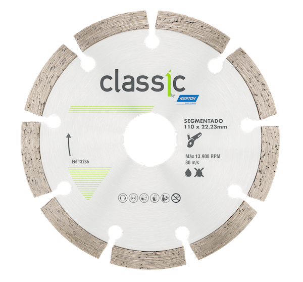 Disco Diamantado Segmentado 110x7,5x22,2 Concreto, ladrillos y tejas Línea Classic/Standard