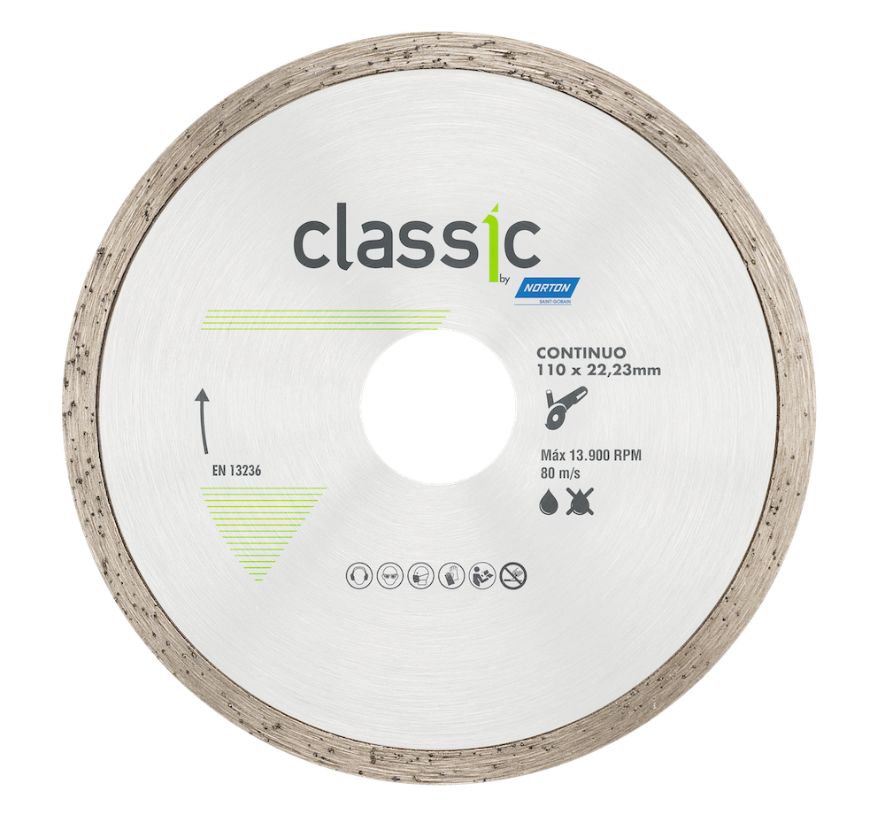 Disco Diamantado Continuo 110x5,0x22,2 Cerámicos, piedras de alta dureza, azulejos y porcelanato Línea Classic