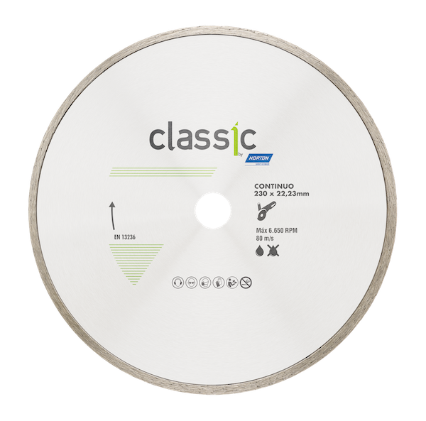 Disco Diamantado Continuo 230x5,0x22,2 Cerámicos, piedras de alta dureza, azulejos y porcelanato Línea Classic