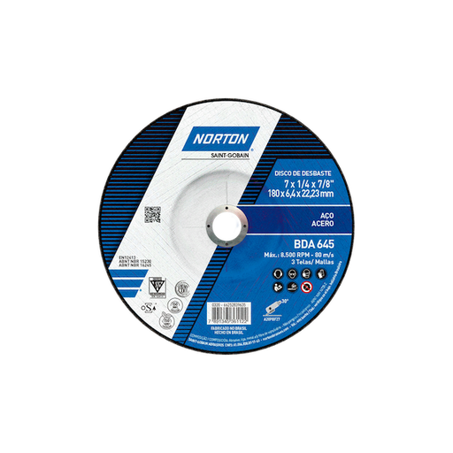 [66252839635] Disco de Desbaste 180x6.4x22.23 BDA645 Super Soft Centro Deprimido Aceros y materiales metalicos en general 