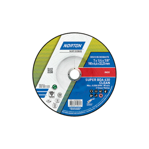 [66252842944] Disco de Desbaste 177,8x6,4x22,2 Centro Deprimido Acero inoxidable BDA 630 CLEAN - Acero Inoxidable