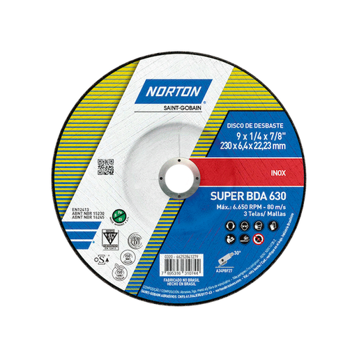 [66252841279] Disco de Desbaste 228,6x6,4x22,2 Centro Deprimido Acero inoxidable BDA 630 CLEAN - Acero Inoxidable