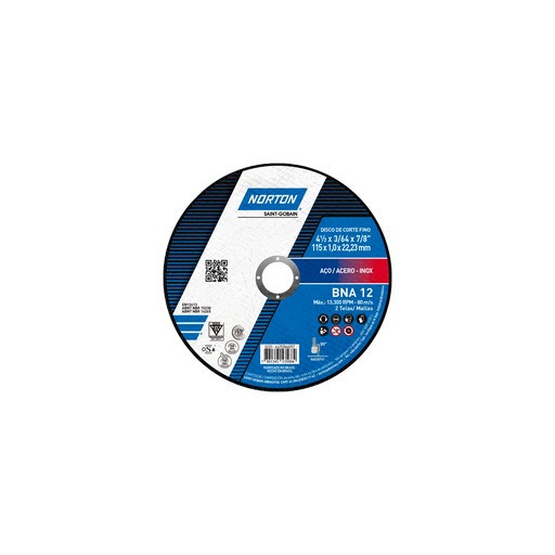 [66252846557] Disco de Corte 114,3x1,0x22,2 BNA 12 Plano Materiales ferrosos y aceros inox.